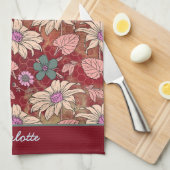 名前パーソナライズされたフローラのシームレスなパターン キッチンタオル (四つ折り)
