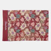 名前パーソナライズされたフローラのシームレスなパターン キッチンタオル (横)