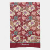 名前パーソナライズされたフローラのシームレスなパターン キッチンタオル (縦)