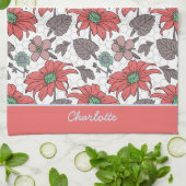 名前パーソナライズされたフローラシームレスパターンピンク キッチンタオル (折り畳み)