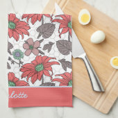 名前パーソナライズされたフローラシームレスパターンピンク キッチンタオル (四つ折り)