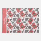 名前パーソナライズされたフローラシームレスパターンピンク キッチンタオル (横)