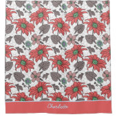 名前パーソナライズされたフローラシームレスパターンピンク シャワーカーテン (正面)