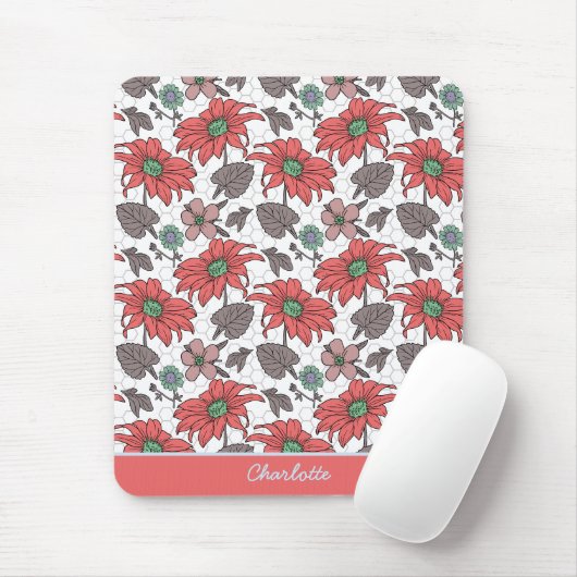 名前パーソナライズされたフローラシームレスパターンピンク マウスパッド (マウス)