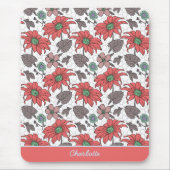 名前パーソナライズされたフローラシームレスパターンピンク マウスパッド (正面)