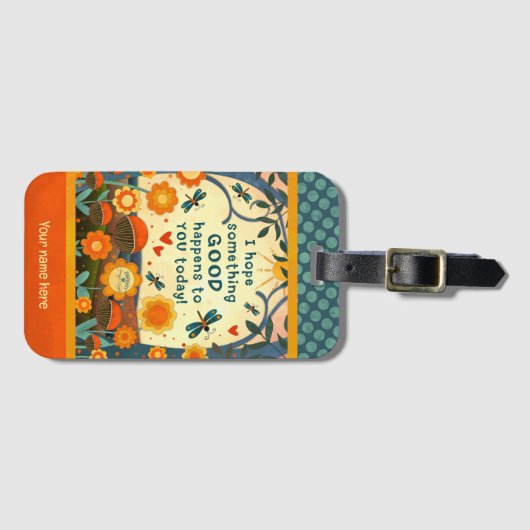 名前パーソナライズされたフローラハート引用文名前をカスタムする ラゲッジタグ (正面横)