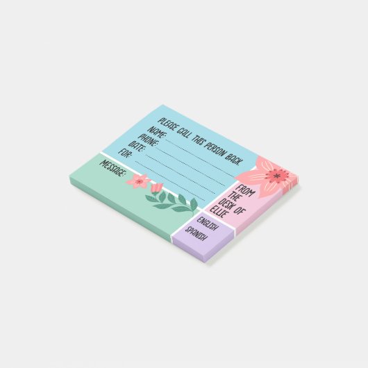 名前パーソナライズされたフローラフラワーズ電話オフィス ポストイット (アングル)