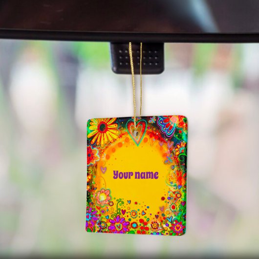 名前パーソナライズされたフローラ黄色 セラミックオーナメント