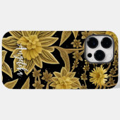 名前パーソナライズされたフローラ黒金ゴールド Case-Mate iPhoneケース (裏面 (横))