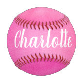 名前パーソナライズされたブライトピンクチームコーチのギフト 野球ボール (正面)