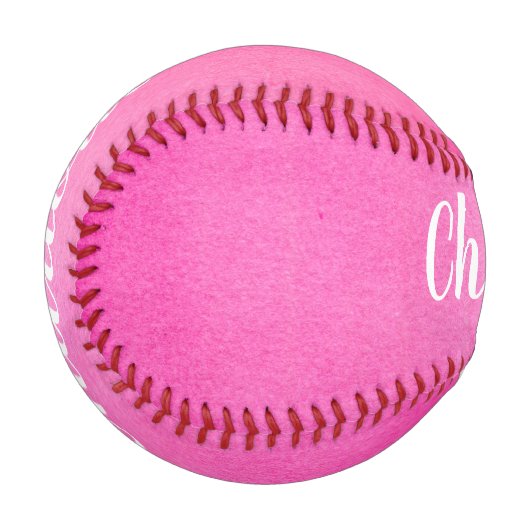 名前パーソナライズされたブライトピンクチームコーチのギフト 野球ボール (正面左)
