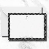 名前パーソナライズされたブラックプレイドクリスチャンクロス ノートカード