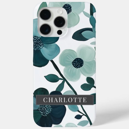 名前パーソナライズされたブルーアクアフローラつる植物 Case-Mate iPhoneケース (裏面)