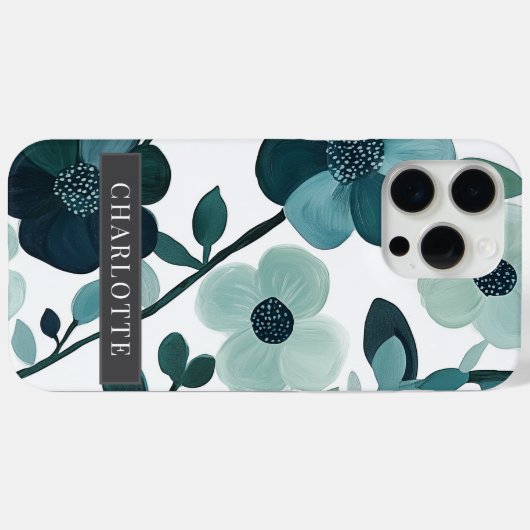 名前パーソナライズされたブルーアクアフローラつる植物 Case-Mate iPhoneケース (裏面 (横))