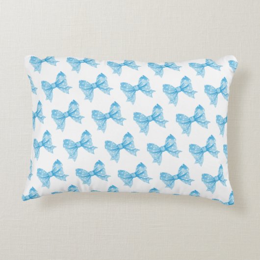 名前パーソナライズされたブルーコケット弓アクセント枕 アクセントクッション (裏面)