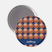 名前パーソナライズされたブルーバックグラウンドバスケットボール マグネット (正面/裏面)
