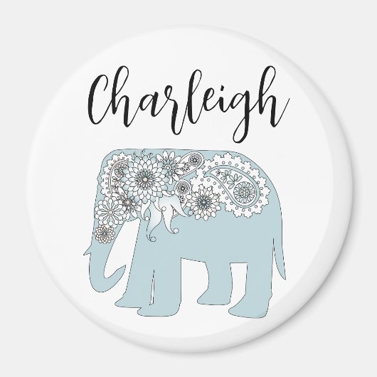 名前パーソナライズされたブルーペイズリーゾウ マグネット (正面)