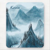 名前パーソナライズされたブルーホワイトマウンテンビュー マウスパッド (正面)
