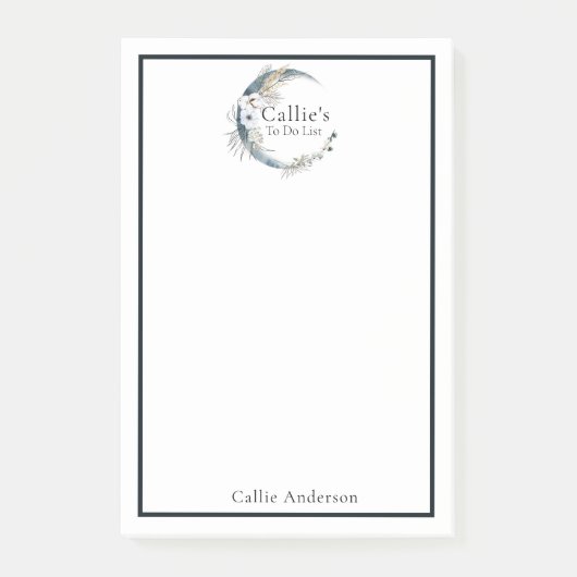 名前パーソナライズされたブルームーンと花のノート ポストイット (正面)