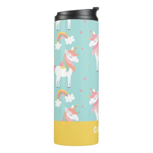 名前パーソナライズされたブルーレインボーユニコーンキッズ タンブラー (回転左)