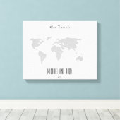名前パーソナライズされたプッシュピンのワールドマップ – 私たちの旅行 キャンバスプリント (インサイチュ (ウッドフロア))