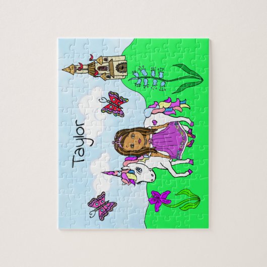 名前パーソナライズされたプリンセスとユニコーンフェアヤタール ジグソーパズル (縦)