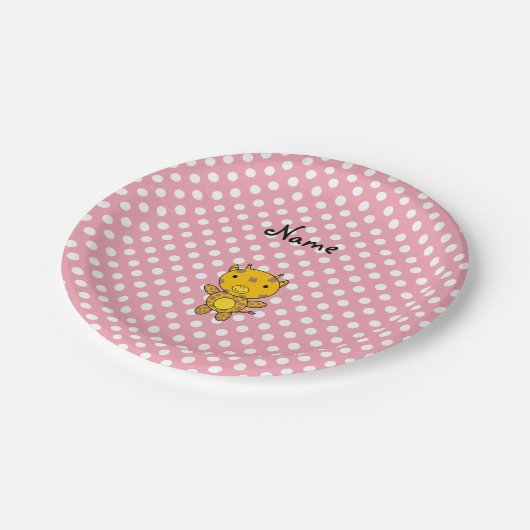 名前パーソナライズされたベビーキリン水玉模様 ペーパープレート (アングル)