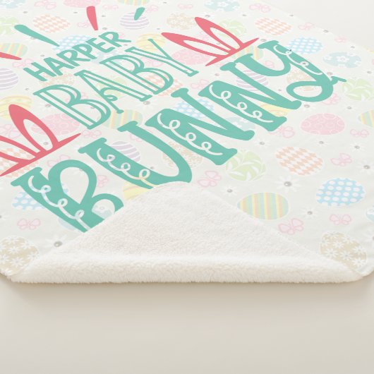 名前パーソナライズされたベビーバニーバタフライイースターエッグ シェルパブランケット (3/4)