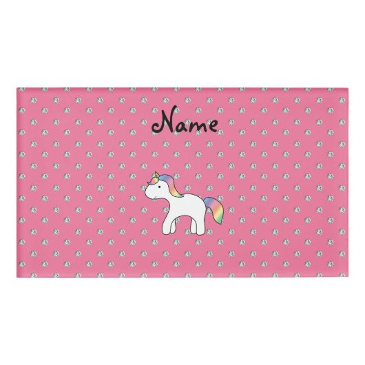 名前パーソナライズされたベビーユニコーンピンクダイヤモンド 名札 (正面)