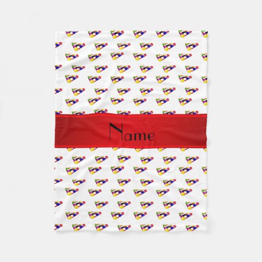 名前パーソナライズされたホワイトビリヤード球赤ストライプ球 フリースブランケット (正面)