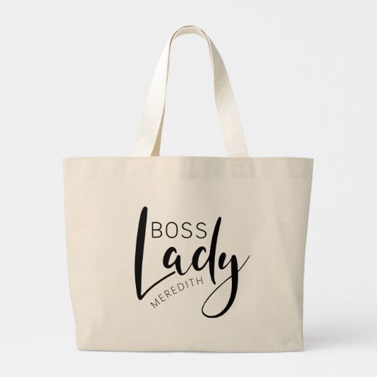 名前パーソナライズされたボスレディーロゴ ラージトートバッグ (裏面)