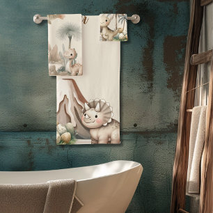 名前パーソナライズされたボホかわいい恐竜 バスタオルセット