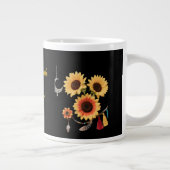 名前パーソナライズされたボホフローラひまわりブラック ジャンボコーヒーマグカップ (右)