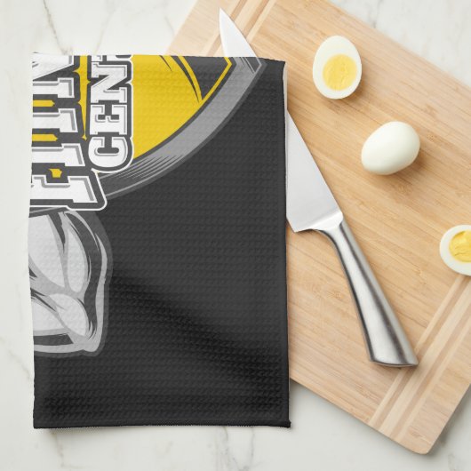 名前パーソナライズされたマッスルフィットネストレーナージム キッチンタオル (四つ折り)