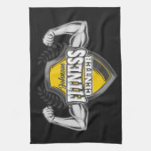 名前パーソナライズされたマッスルフィットネストレーナージム キッチンタオル (縦)