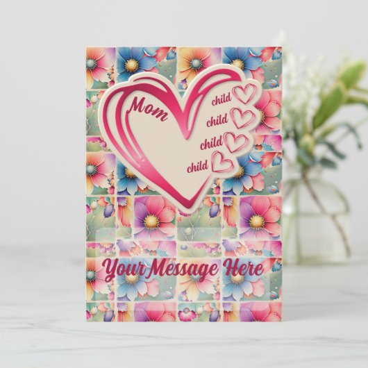 名前パーソナライズされたママ子供フローラ母の日 シーズンカード (スタンド正面)