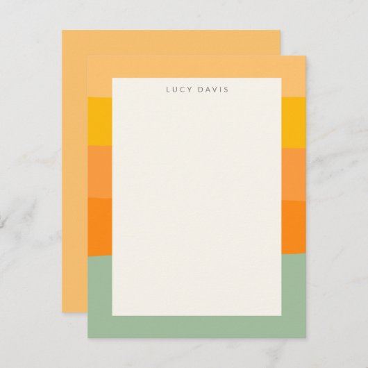 名前パーソナライズされたミュート自然パステルストライプ ノートカード (正面/裏面)