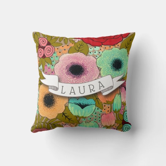 名前パーソナライズされたメイクアップデザイ色彩の鮮やかナフローラ クッション (裏面)