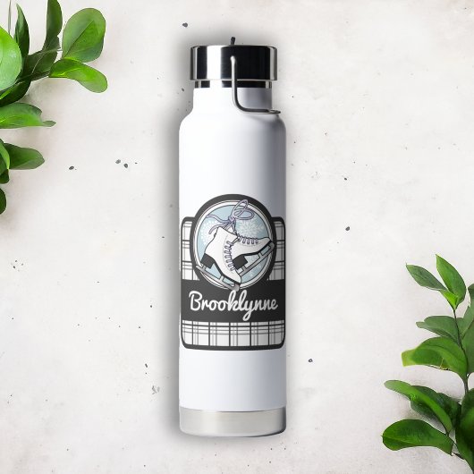 名前パーソナライズされたモダンタータンチェック氷スケートで滑る ウォーターボトル