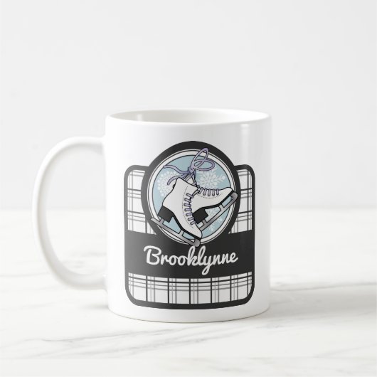 名前パーソナライズされたモダンタータンチェック氷スケートで滑る コーヒーマグカップ (左)