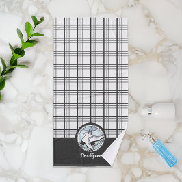 名前パーソナライズされたモダンタータンチェック氷スケートで滑る バスタオルセット