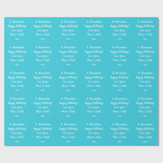 名前パーソナライズされたモダンティール(緑がかった色)ハッピーバースデー ラッピングペーパー (フラット)