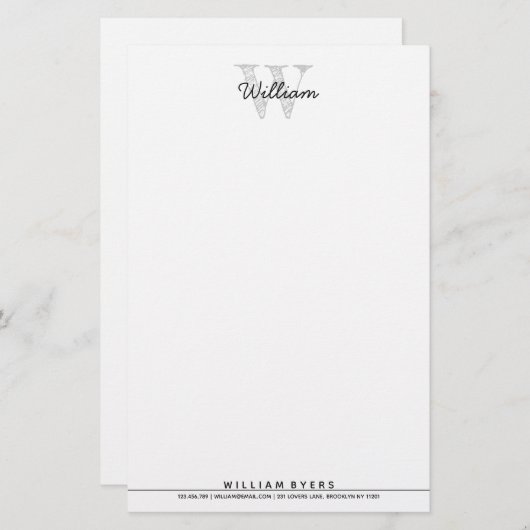名前パーソナライズされたモノグラムひな形 便箋 (正面/裏面)