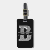 名前パーソナライズされたモノグラムイニシャルシルバーレターB ラゲッジタグ (正面縦)