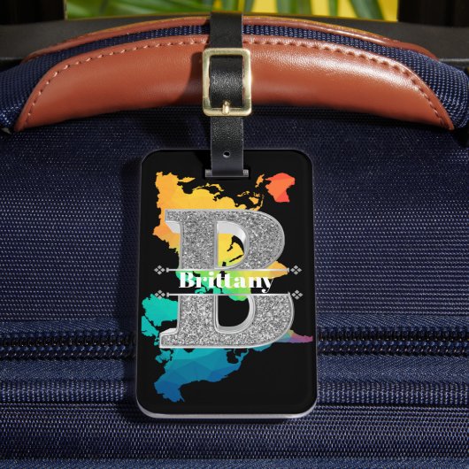 名前パーソナライズされたモノグラムイニシャルシルバーレターB ラゲッジタグ (正面インサイチュ2)