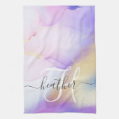 名前パーソナライズされたモノグラムパープルウォーターLuxe キッチンタオル (縦)
