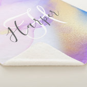 名前パーソナライズされたモノグラムパープルウォーターLuxe シェルパブランケット (3/4)