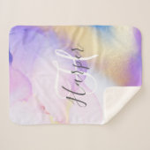 名前パーソナライズされたモノグラムパープルウォーターLuxe シェルパブランケット (正面(横))