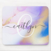 名前パーソナライズされたモノグラムパープルウォーターLuxe マウスパッド (正面)
