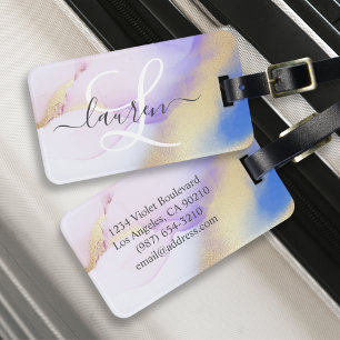 名前パーソナライズされたモノグラムパープルウォーターLuxe ラゲッジタグ